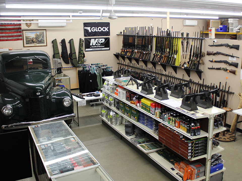 Meadville gun shop interior with new and used guns