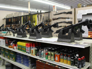 Meadville gunshop interior, new and used guns